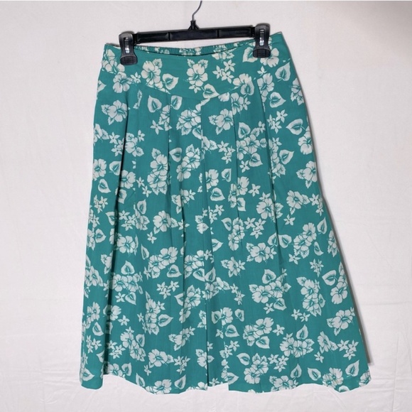 5/$25 Vintage Elle Elle Green White Floral Print Elastic Waist Midi Skirt M - Picture 16 of 16